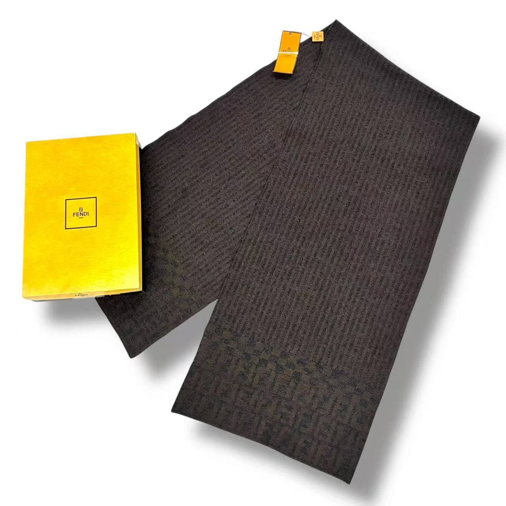 Fendi Scarf Zucca Pattern FF Logo Wool Brown
