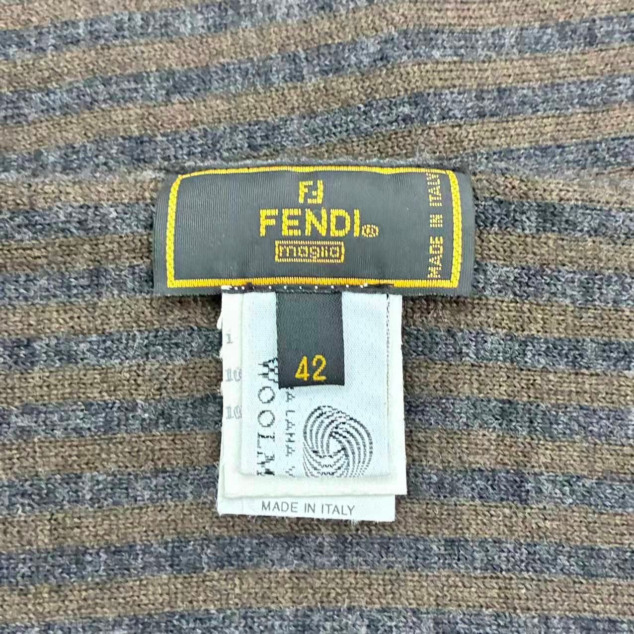 Fendi Scarf Zucca Pattern FF Logo Wool Brown — view 7