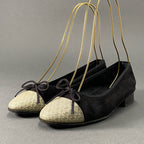 Chanel CC Logo Ballet Shoes Flat 35.5 Black Suede Ribbon