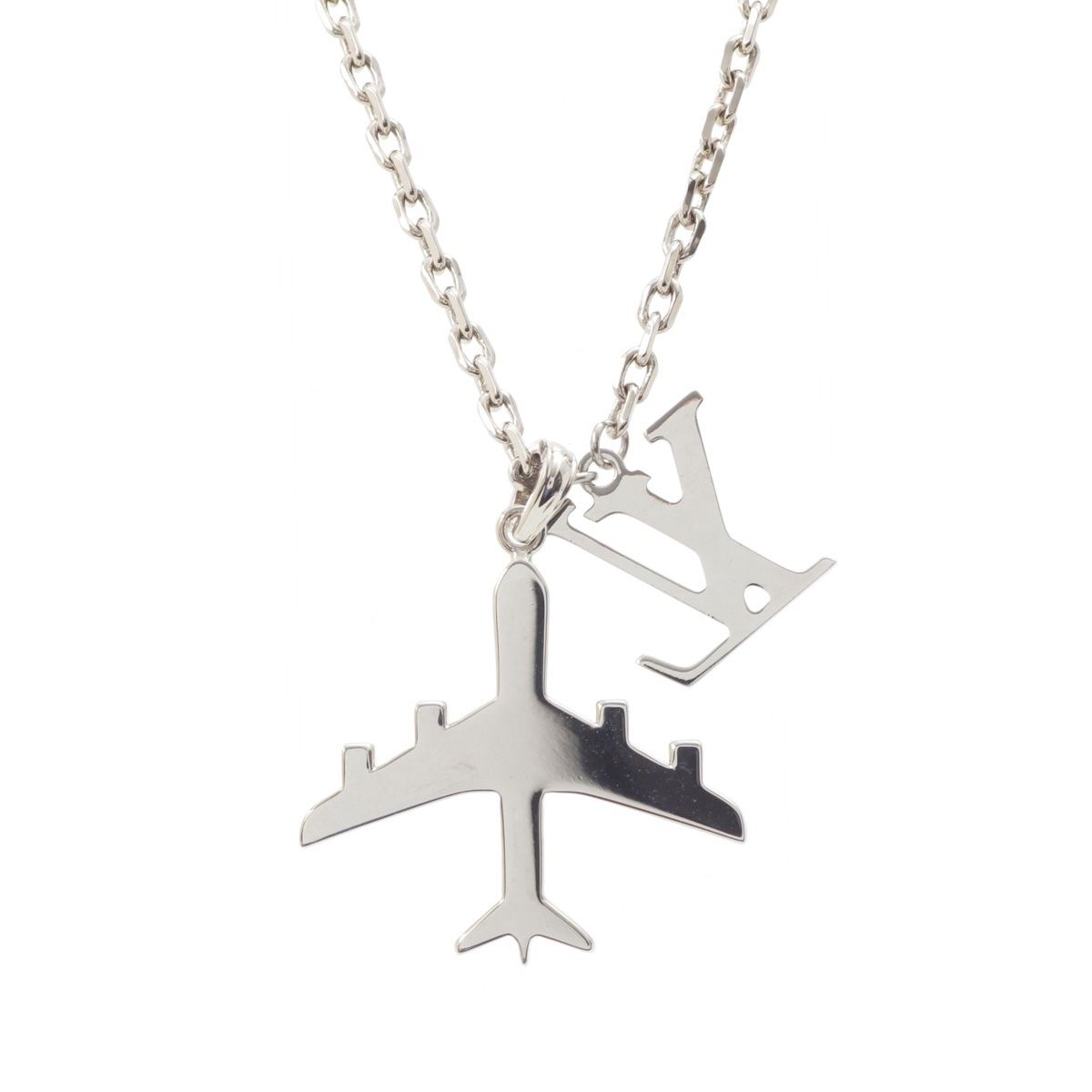 Louis Vuitton Monogram LV Plain Pendant Chain Necklace Logo Airplane Motif — view 2