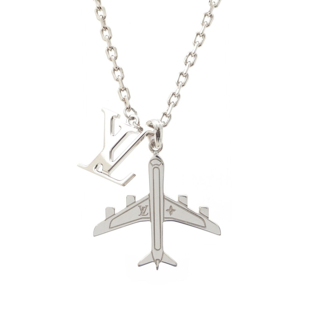Louis Vuitton Monogram LV Plain Pendant Chain Necklace Logo Airplane Motif