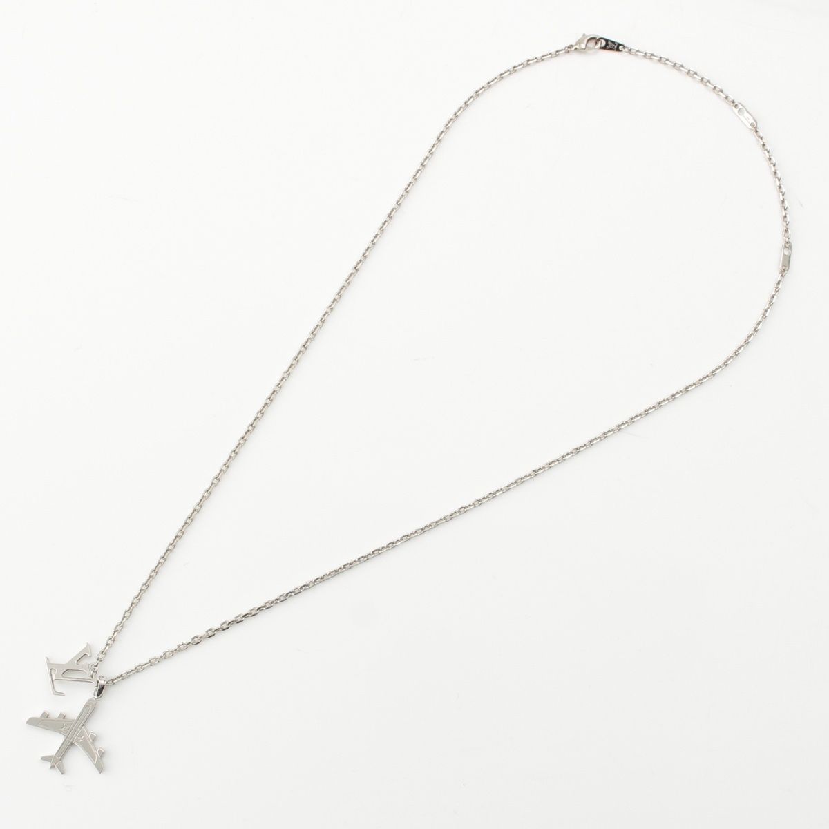 Louis Vuitton Monogram LV Plain Pendant Chain Necklace Logo Airplane Motif — view 3