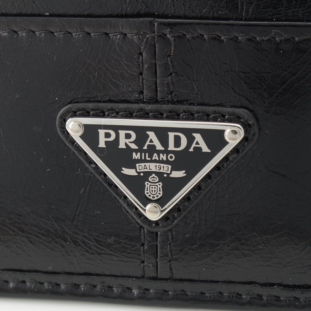 Prada Soft Looks Leather Triangle Logo Card Case Black — view 6