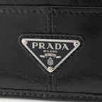 Prada Soft Looks Leather Triangle Logo Card Case Black — view 6