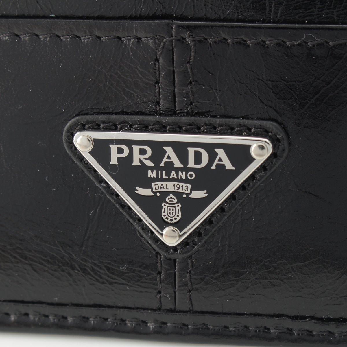 Prada Soft Looks Leather Triangle Logo Card Case Black — view 6