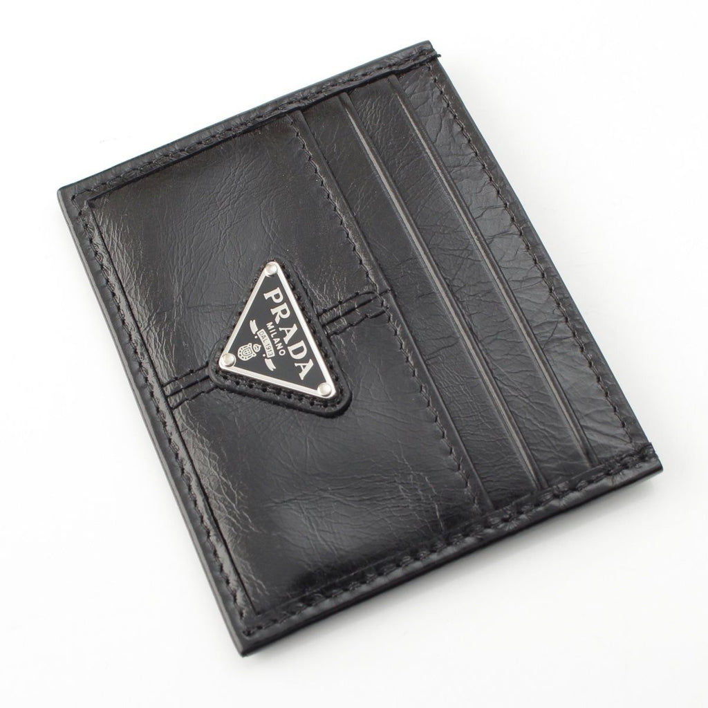Prada Soft Looks Leather Triangle Logo Card Case Black — view 3