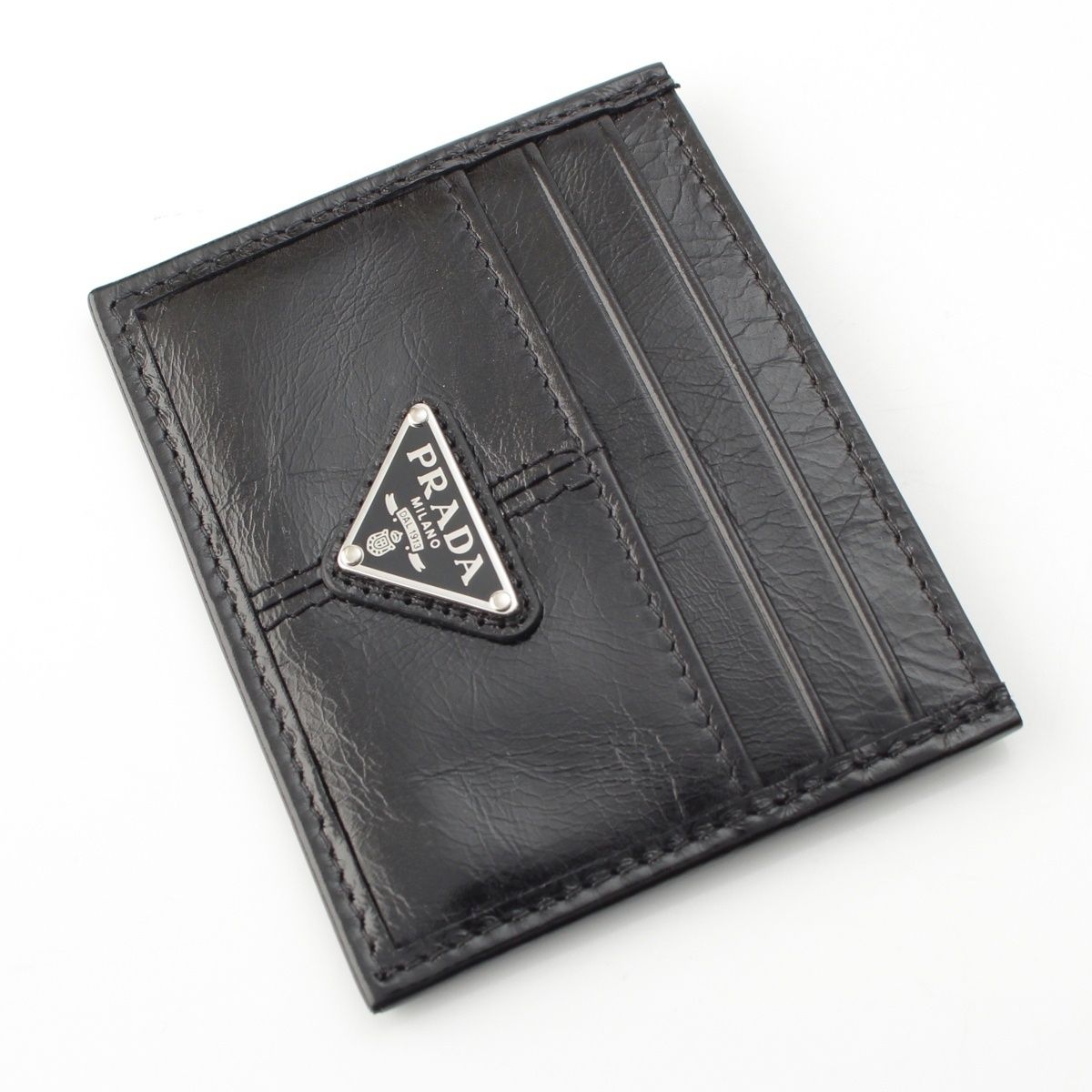 Prada Soft Looks Leather Triangle Logo Card Case Black — view 3