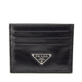 Prada Soft Looks Leather Triangle Logo Card Case Black