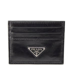 Prada Soft Looks Leather Triangle Logo Card Case Black