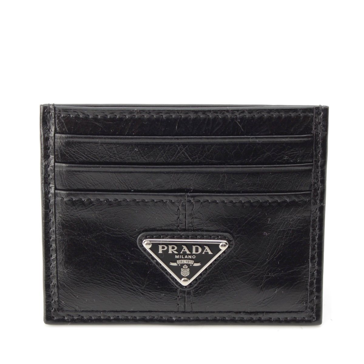 Prada Soft Looks Leather Triangle Logo Card Case Black