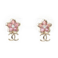 Chanel CC Logo Flower Earrings Pink Gold