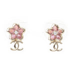 Chanel CC Logo Flower Earrings Pink Gold