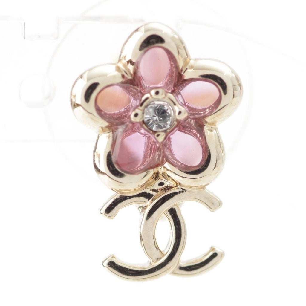 Chanel CC Logo Flower Earrings Pink Gold — view 4