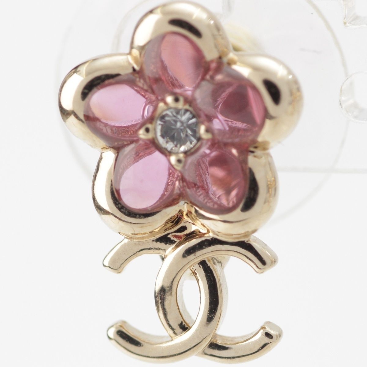 Chanel CC Logo Flower Earrings Pink Gold — view 3