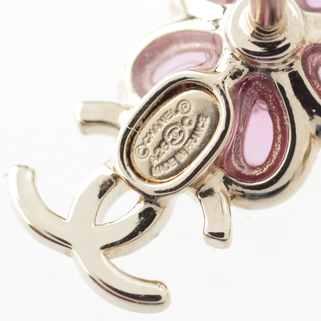 Chanel CC Logo Flower Earrings Pink Gold — view 5