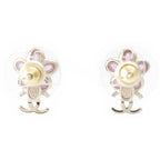 Chanel CC Logo Flower Earrings Pink Gold — view 2