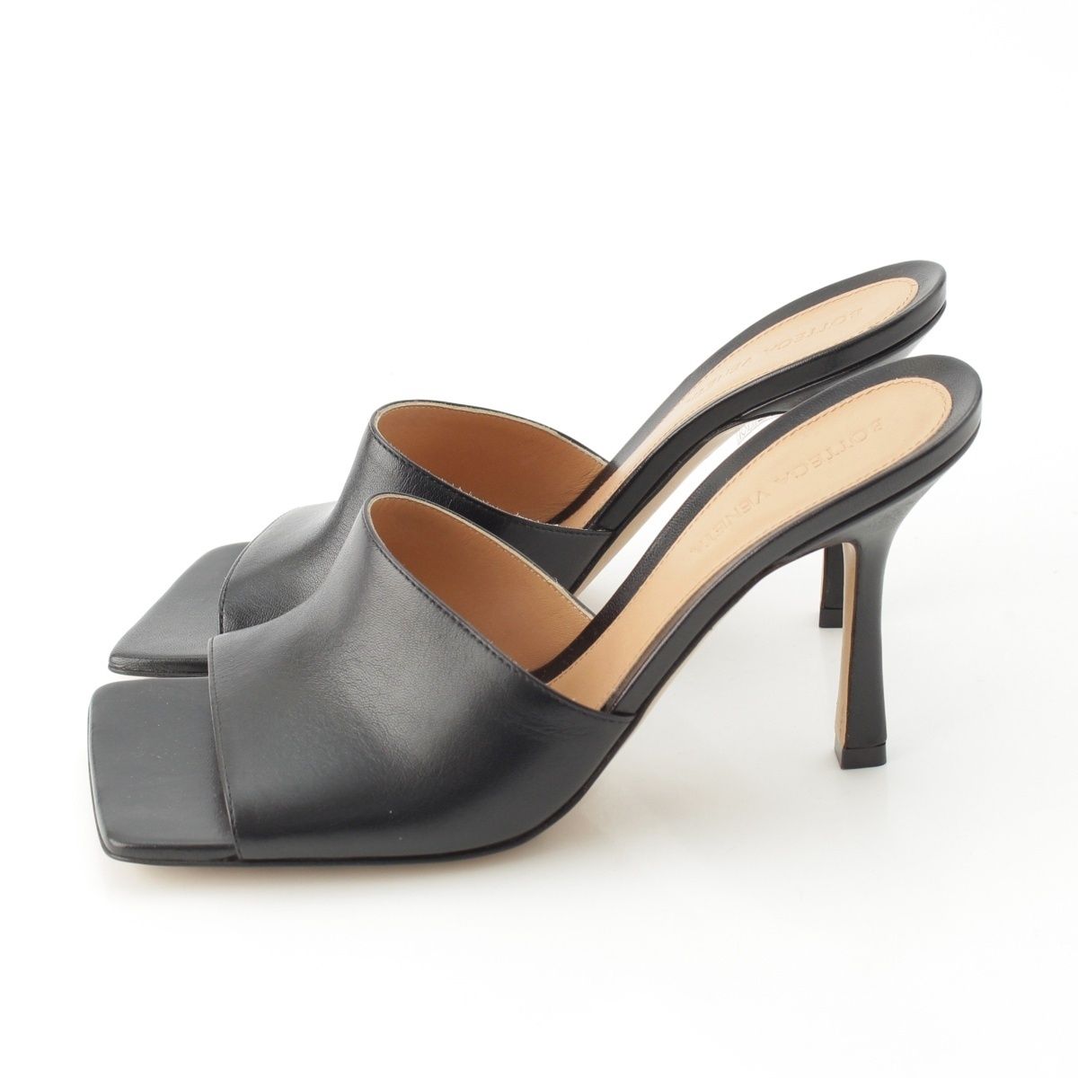 Bottega Veneta Leather Pin Heels Square Sandals Black — view 3