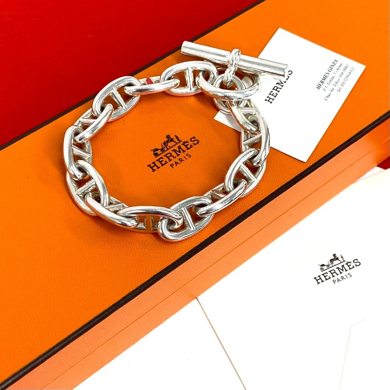 Hermes Chaine D'ancre GM 13 Frame Bracelet 925 Sterling Silver