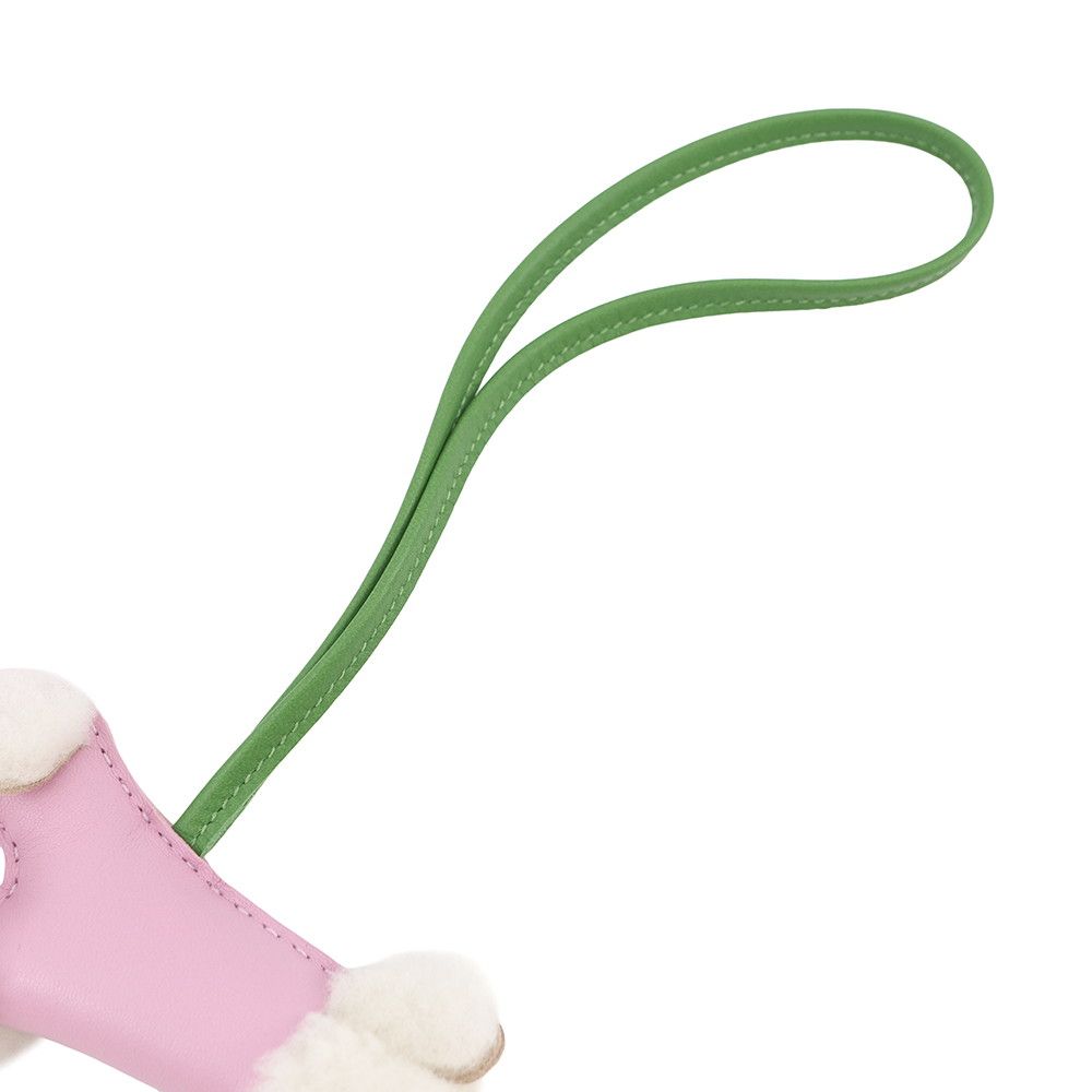 Hermes Bag Charm Buddy Mauve Sylvestre Vert Yucca Lambskin Shearling — view 4