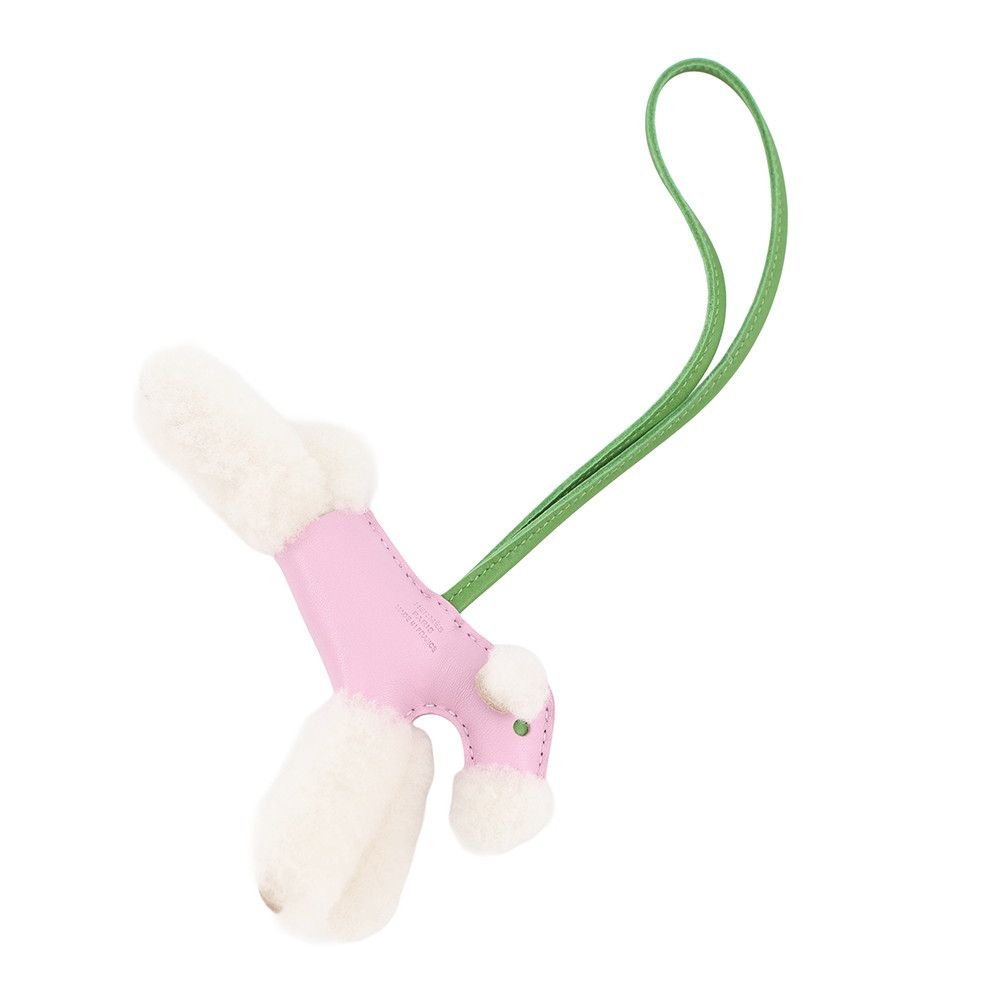 Hermes Bag Charm Buddy Mauve Sylvestre Vert Yucca Lambskin Shearling — view 3