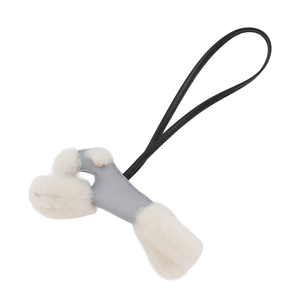Hermes Bag Charm Buddy Gris Perle Black Lambskin Shearling