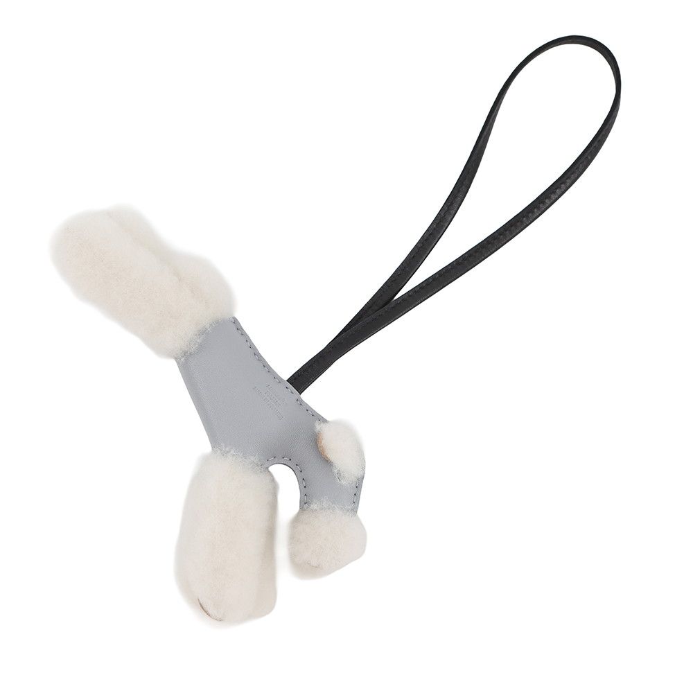 Hermes Bag Charm Buddy Gris Perle Black Lambskin Shearling — view 3