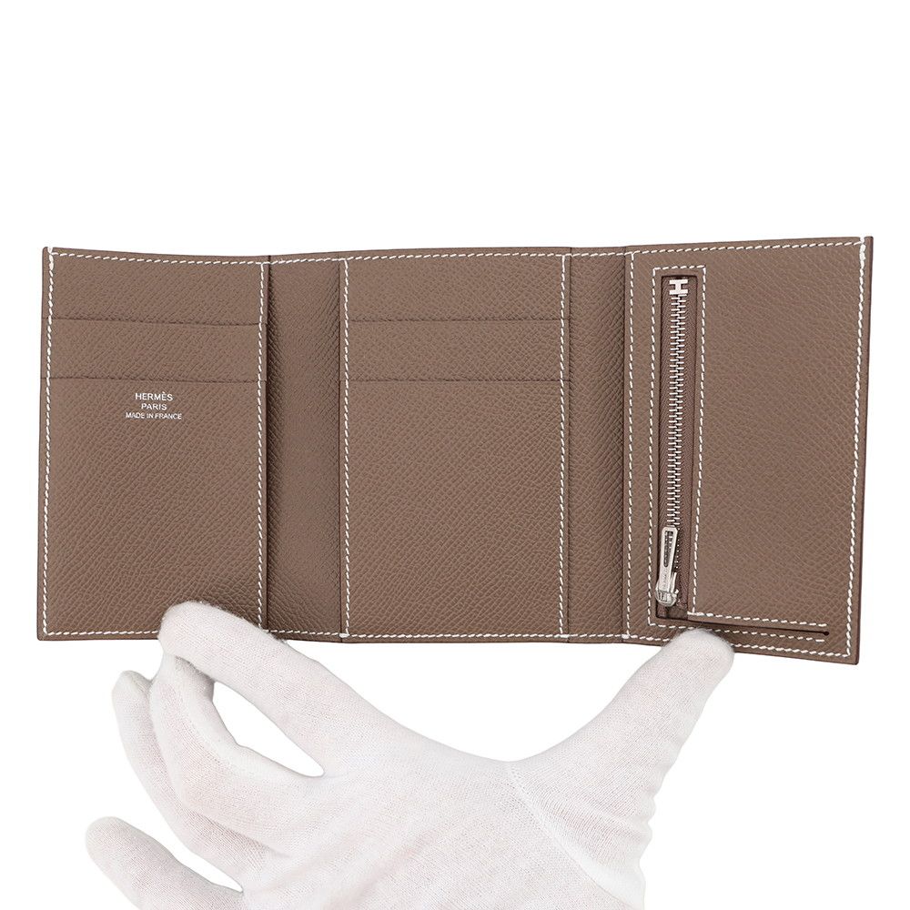 Hermes Trifold Wallet Bearn Combination Etoupe Silver Epsom — view 4