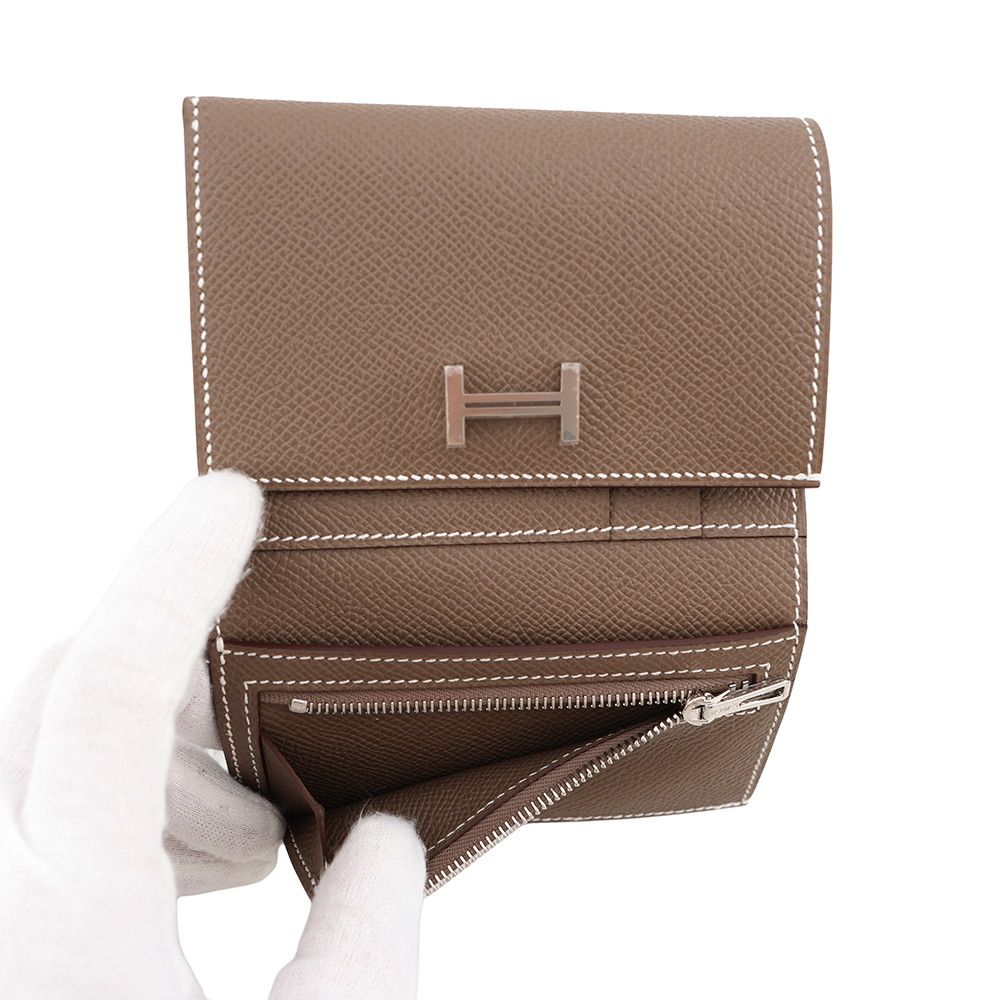 Hermes Trifold Wallet Bearn Combination Etoupe Silver Epsom — view 6