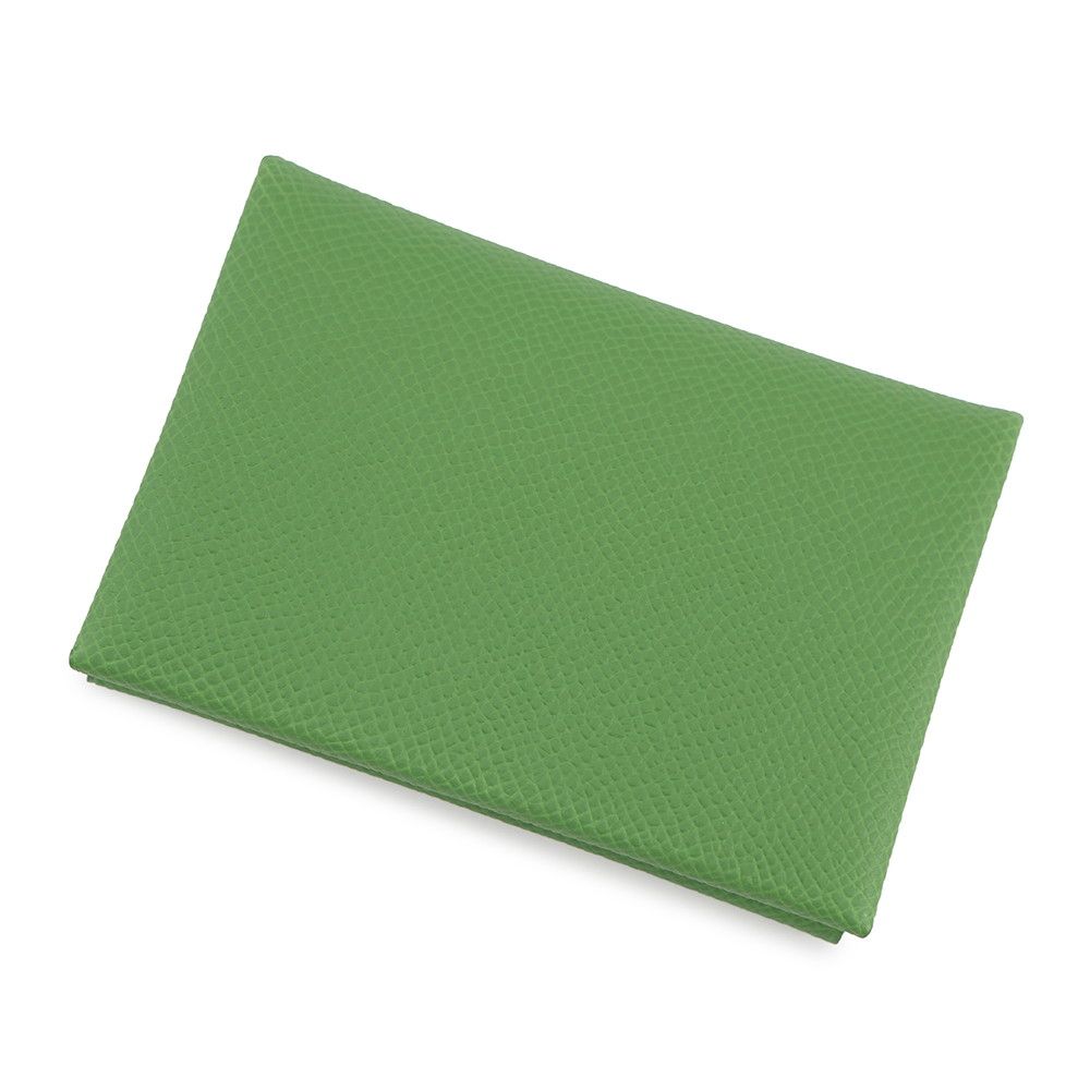 Hermes Coin Case Calvi Duo Vert Yucca Silver Epsom