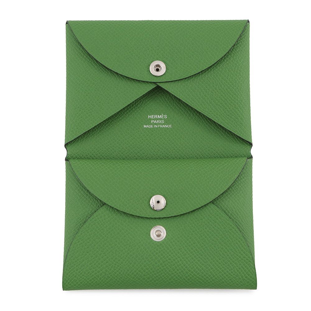Hermes Coin Case Calvi Duo Vert Yucca Silver Epsom — view 4
