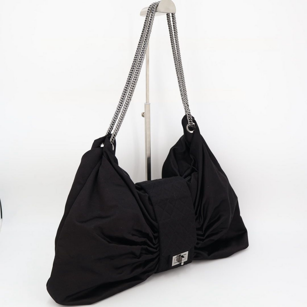 Chanel 2.55 Chain Ribbon Shoulder Satin Black Handbag