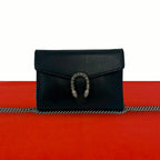 Gucci Dionysus Leather Chain Mini Shoulder Bag Pochette Crossbody Wallet Black