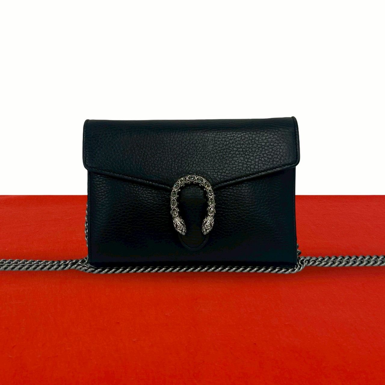 Gucci Dionysus Leather Chain Mini Shoulder Bag Pochette Crossbody Wallet Black