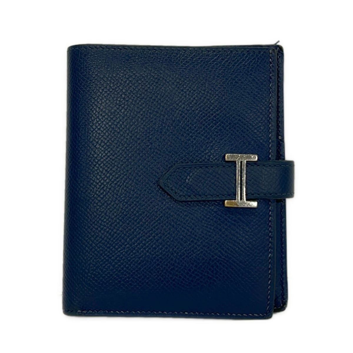 Hermes Bifold Wallet Bearn Compact Blue Thalassa Gold