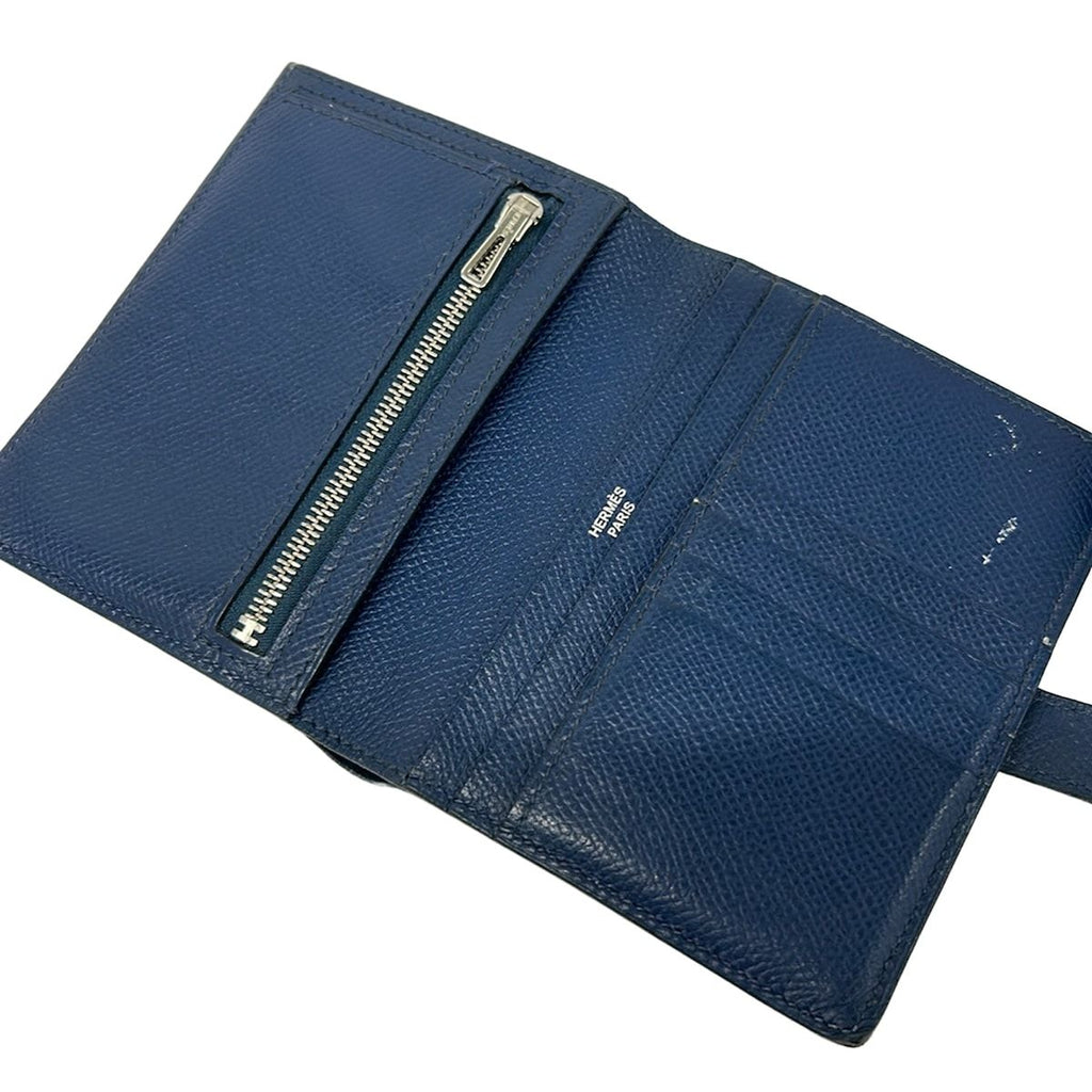 Hermes Bifold Wallet Bearn Compact Blue Thalassa Gold — view 3