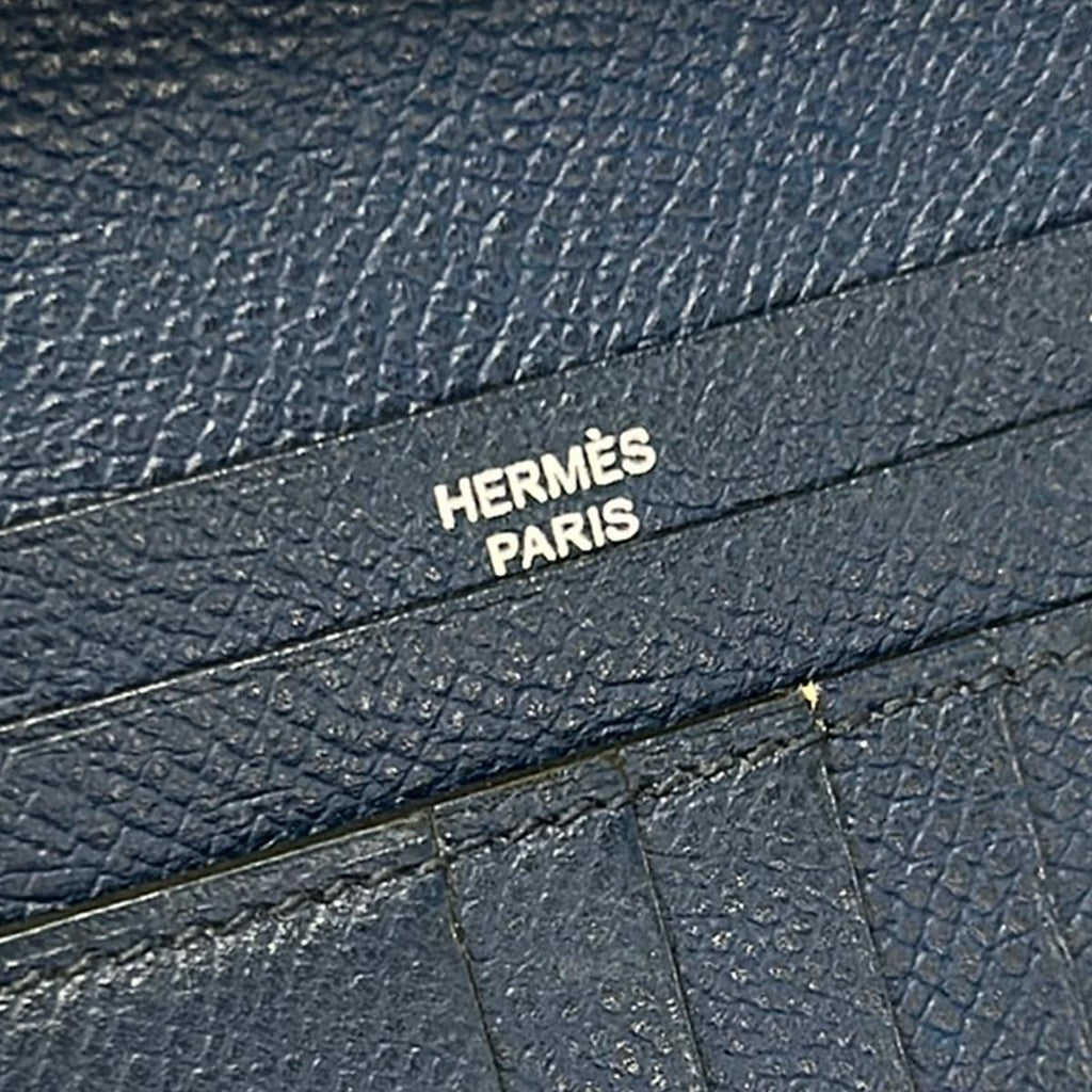 Hermes Bifold Wallet Bearn Compact Blue Thalassa Gold — view 5