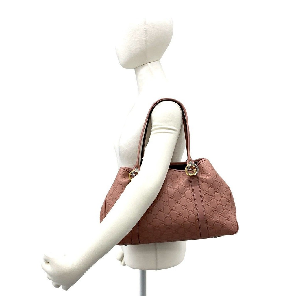Gucci GG Twins Logo Guccissima Embossed Leather Tote Shoulder Bag Pink — view 2