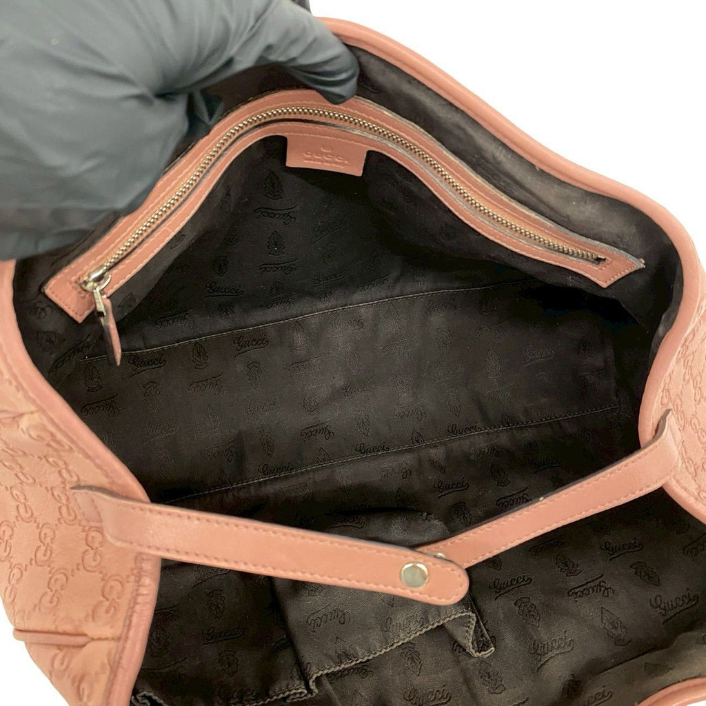 Gucci GG Twins Logo Guccissima Embossed Leather Tote Shoulder Bag Pink — view 9