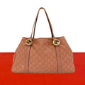 Gucci GG Twins Logo Guccissima Embossed Leather Tote Shoulder Bag Pink