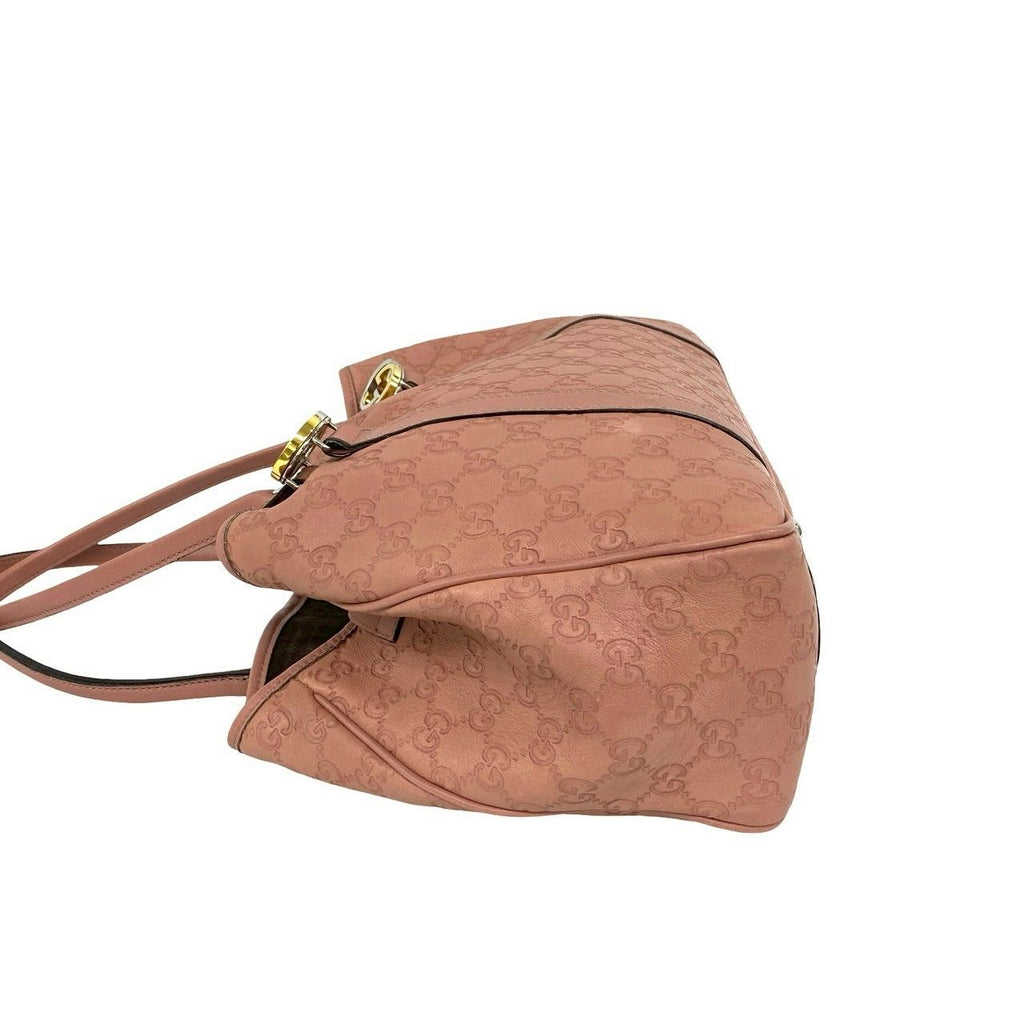 Gucci GG Twins Logo Guccissima Embossed Leather Tote Shoulder Bag Pink — view 5