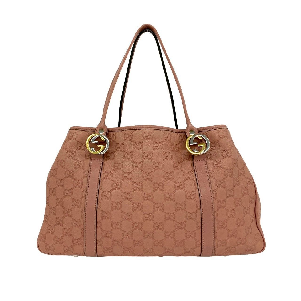 Gucci GG Twins Logo Guccissima Embossed Leather Tote Shoulder Bag Pink — view 3
