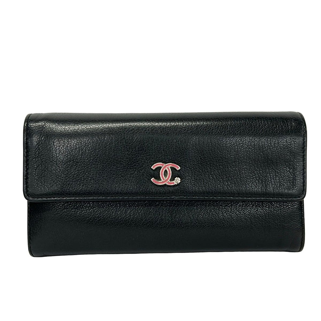 Chanel Wallet Lucky Clover Black Silver Leather