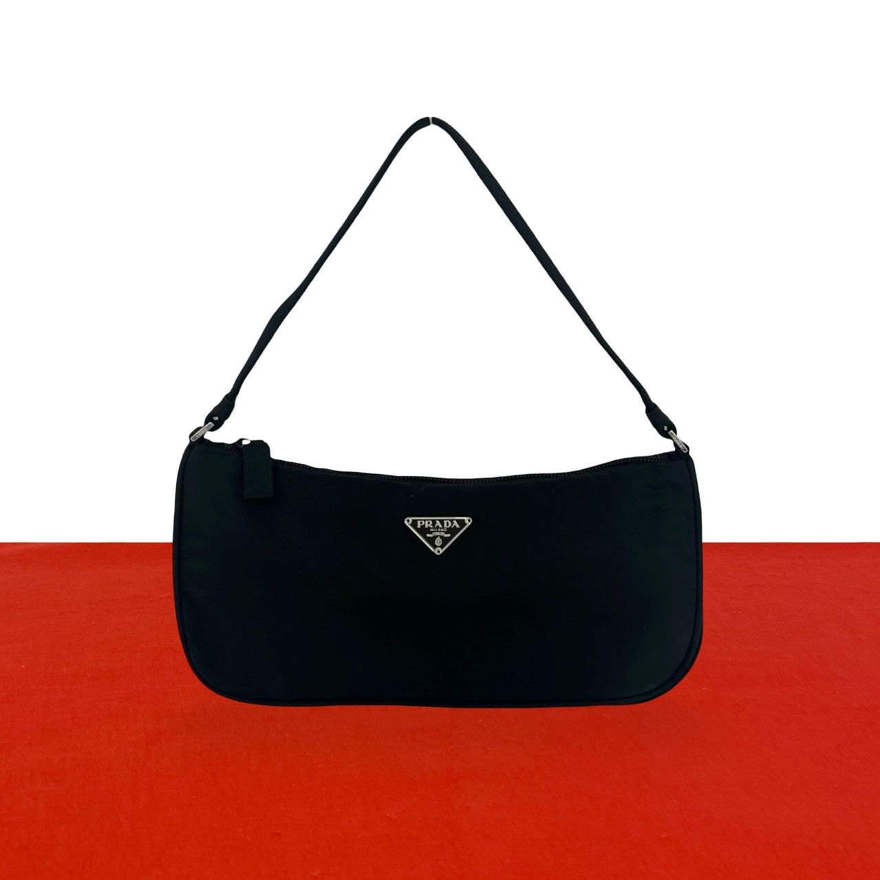 Prada Triangle Tessuto Nylon Mini Handbag Pouch Black
