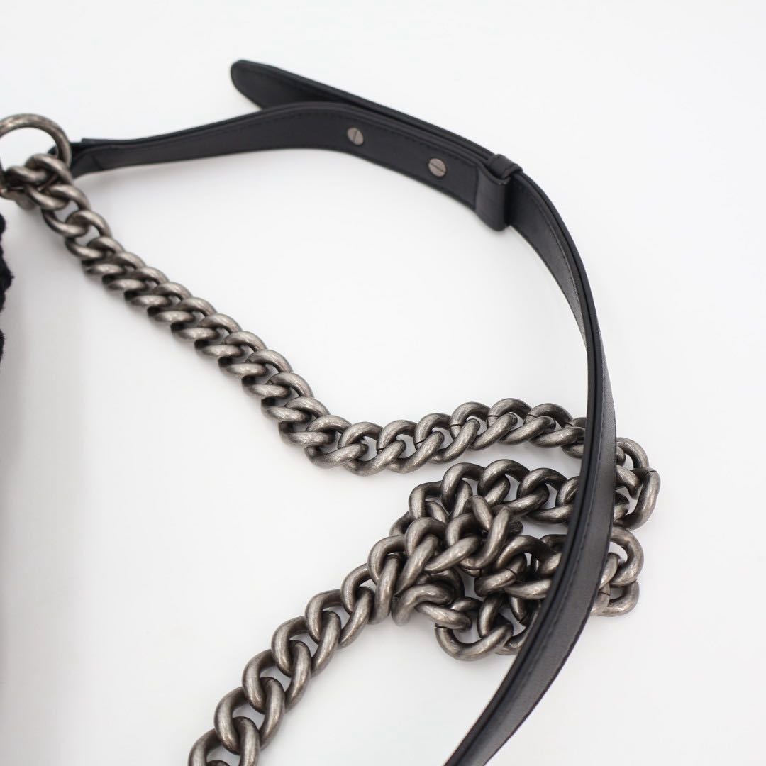 Chanel Chane Tweed Lambskin Boy Braided Logo Mark Chain Shoulder Black — view 8