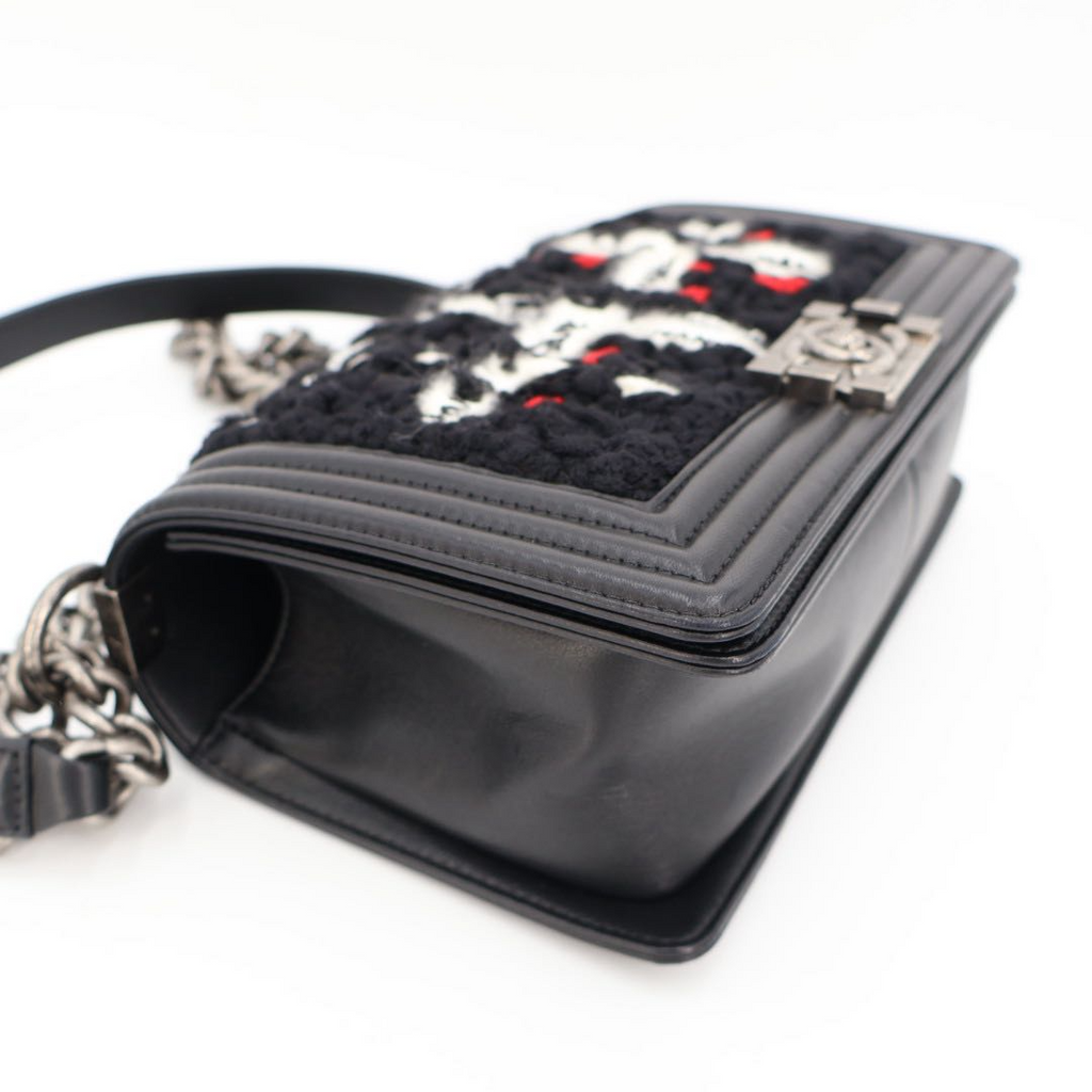 Chanel Chane Tweed Lambskin Boy Braided Logo Mark Chain Shoulder Black — view 5