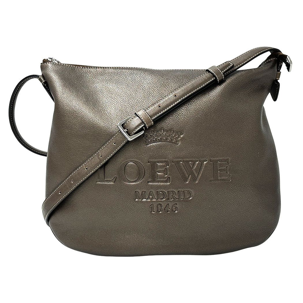 Loewe Shoulder Bag Heritage Leather Brown Metallic Logo