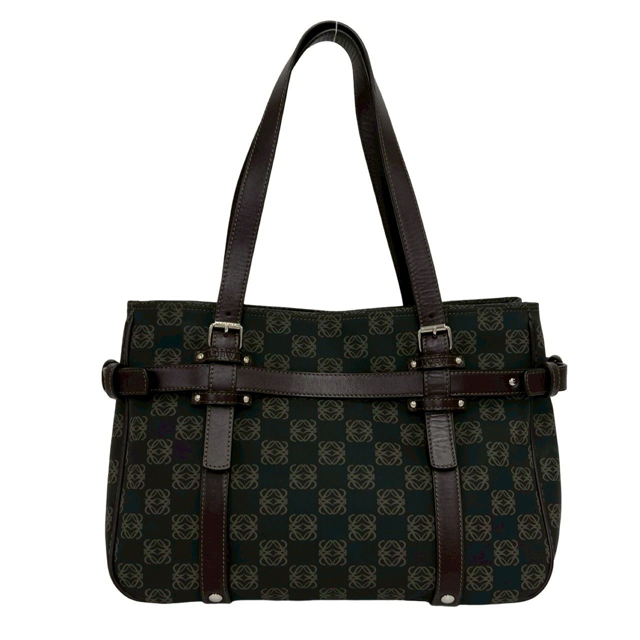 Loewe Repeat Anagram All Over Pattern Leather Tote Shoulder Bag Gray — view 3