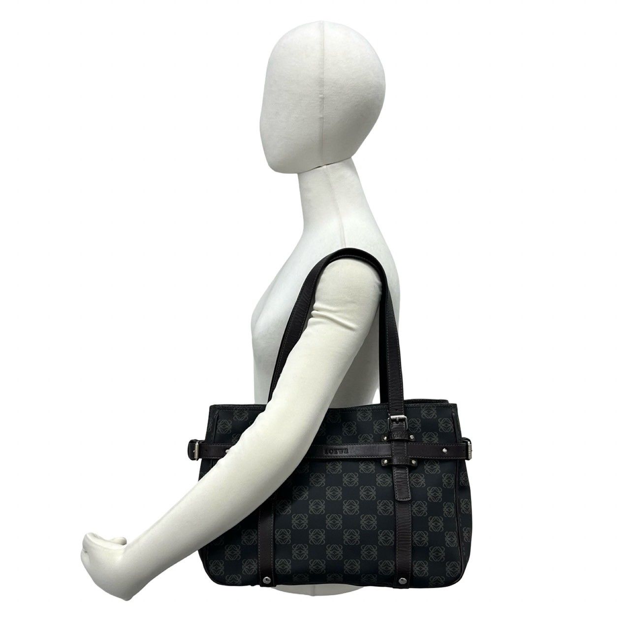 Loewe Repeat Anagram All Over Pattern Leather Tote Shoulder Bag Gray — view 2