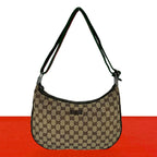 Gucci Sherry Line GG Logo Pattern Canvas Leather Shoulder Bag Tote Brown