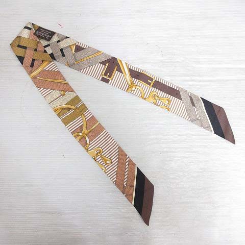 Hermes Twilly Chemise Mors a Jouets Scarf Silk 100% Chocolate Brown Ribbon — view 3